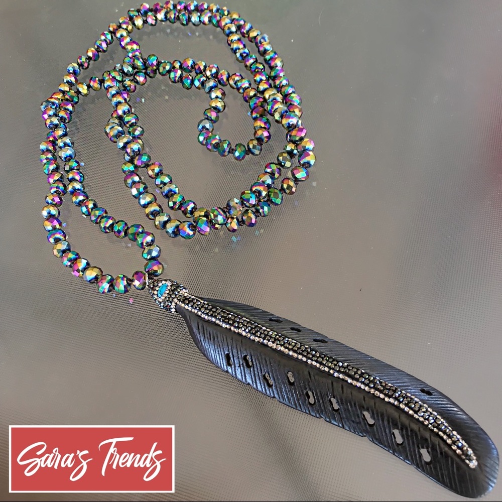 Black Silver Rhinestone Crystal Bead Necklace